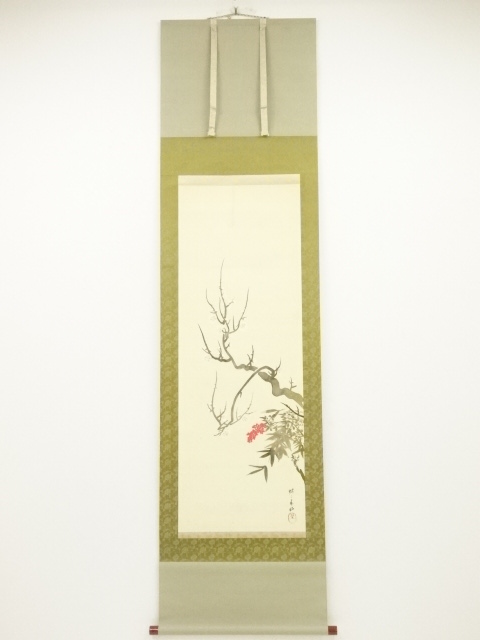 JAPANESE HANGING SCROLL / HAND PAINTED / UME BLOSSOMS